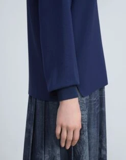 Finesse Crepe Collared Blouse -Chic Daily Fashion mbed2r 6147 midnight blue detail