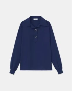 Finesse Crepe Collared Blouse -Chic Daily Fashion mbed2r 6147 midnight blue flat