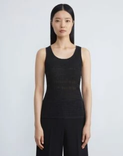 Satin Smocked Stripe Sleeveless Blouse -Chic Daily Fashion mbed5h 9327 black