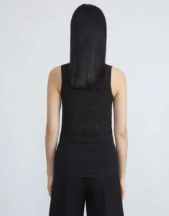 Satin Smocked Stripe Sleeveless Blouse -Chic Daily Fashion mbed5h 9327 black back