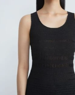 Satin Smocked Stripe Sleeveless Blouse -Chic Daily Fashion mbed5h 9327 black detail