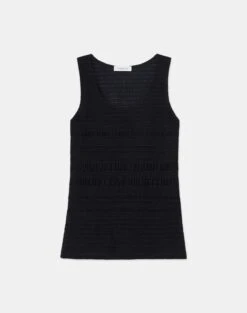 Satin Smocked Stripe Sleeveless Blouse