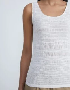 Satin Smocked Stripe Sleeveless Blouse -Chic Daily Fashion mbed5h 9327 cloud detail