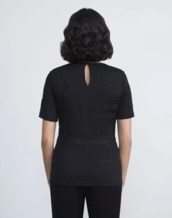 Satin Smocked Stripe Blouse -Chic Daily Fashion mbed6h 9327 black back