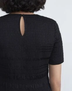 Satin Smocked Stripe Blouse -Chic Daily Fashion mbed6h 9327 black detail