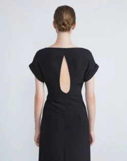 Organic Silk Stretch Crepe De Chine Wrap Blouse -Chic Daily Fashion mbed8r 5553 black back