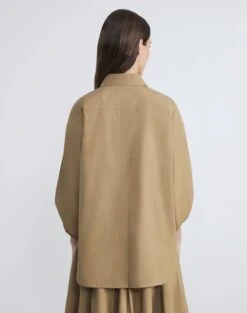 Organic Cotton Poplin Tab Sleeve Shirt -Chic Daily Fashion mbed9r 1r48 cadet khaki back