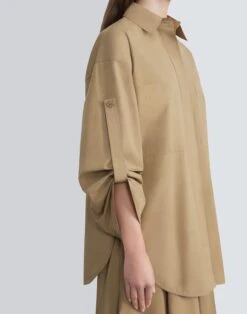 Organic Cotton Poplin Tab Sleeve Shirt -Chic Daily Fashion mbed9r 1r48 cadet khaki detail