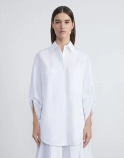 Organic Cotton Poplin Tab Sleeve Shirt -Chic Daily Fashion mbed9r 1r48 white