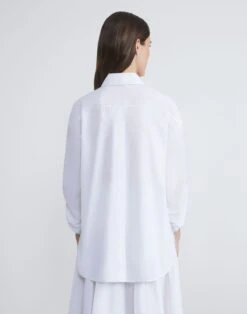 Organic Cotton Poplin Tab Sleeve Shirt -Chic Daily Fashion mbed9r 1r48 white back