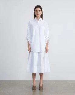 Organic Cotton Poplin Tab Sleeve Shirt -Chic Daily Fashion mbed9r 1r48 white full