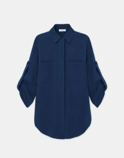 Organic Silk Stretch Georgette Tab Sleeve Blouse 15 Organic Silk Stretch Georgette Tab Sleeve Blouse -Chic Daily Fashion mbed9r 1u40 midnight blue flat