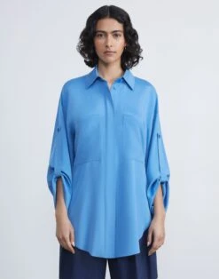 Organic Silk Stretch Georgette Tab Sleeve Blouse 10 Organic Silk Stretch Georgette Tab Sleeve Blouse -Chic Daily Fashion mbed9r 1u40 sonic blue