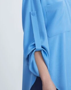 Organic Silk Stretch Georgette Tab Sleeve Blouse 13 Organic Silk Stretch Georgette Tab Sleeve Blouse -Chic Daily Fashion mbed9r 1u40 sonic blue detail