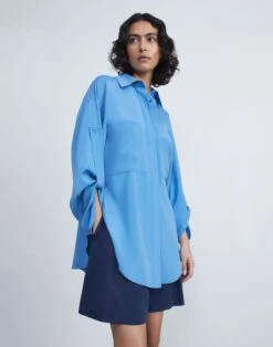 Organic Silk Stretch Georgette Tab Sleeve Blouse 14 Organic Silk Stretch Georgette Tab Sleeve Blouse -Chic Daily Fashion mbed9r 1u40 sonic blue elevated