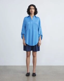 Organic Silk Stretch Georgette Tab Sleeve Blouse 11 Organic Silk Stretch Georgette Tab Sleeve Blouse -Chic Daily Fashion mbed9r 1u40 sonic blue full