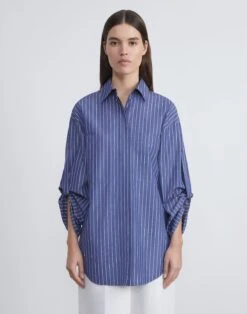 Pencil Stripe Tab Sleeve Shirt -Chic Daily Fashion mbed9r 1x49 retro blue multi