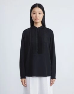 Organic Silk Stretch Georgette Pintuck Blouse 9 Organic Silk Stretch Georgette Pintuck Blouse -Chic Daily Fashion mbee2h 1u40 black