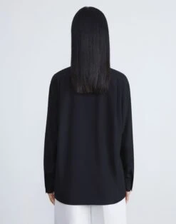 Organic Silk Stretch Georgette Pintuck Blouse 7 Organic Silk Stretch Georgette Pintuck Blouse -Chic Daily Fashion mbee2h 1u40 black back