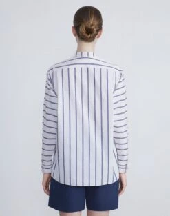 Double Stripe Cotton Poplin Popover Blouse -Chic Daily Fashion mbee2r 1x55 buff multi back