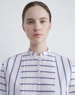 Double Stripe Cotton Poplin Popover Blouse -Chic Daily Fashion mbee2r 1x55 buff multi detail