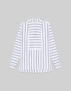 Double Stripe Cotton Poplin Popover Blouse