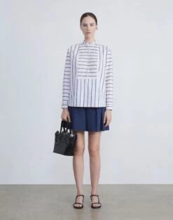 Double Stripe Cotton Poplin Popover Blouse -Chic Daily Fashion mbee2r 1x55 buff multi full