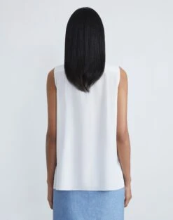 Organic Silk Stretch Georgette Pintuck Sleeveless Blouse -Chic Daily Fashion mbee3r 1u38 cloud back