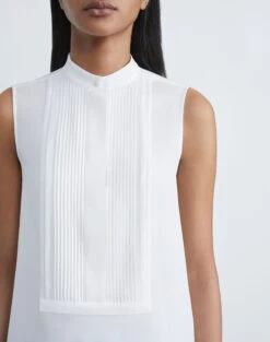 Organic Silk Stretch Georgette Pintuck Sleeveless Blouse -Chic Daily Fashion mbee3r 1u38 cloud detail