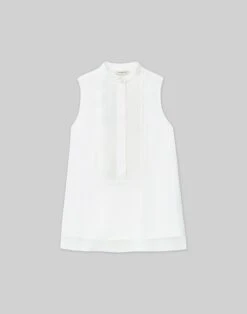 Organic Silk Stretch Georgette Pintuck Sleeveless Blouse -Chic Daily Fashion mbee3r 1u38 cloud flat