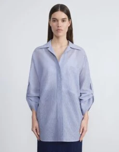 Silk-Cotton Seersucker Chiffon Tab Sleeve Oversized Blouse 7 Silk-Cotton Seersucker Chiffon Tab Sleeve Oversized Blouse -Chic Daily Fashion mbee6r 1y02 harbour multi