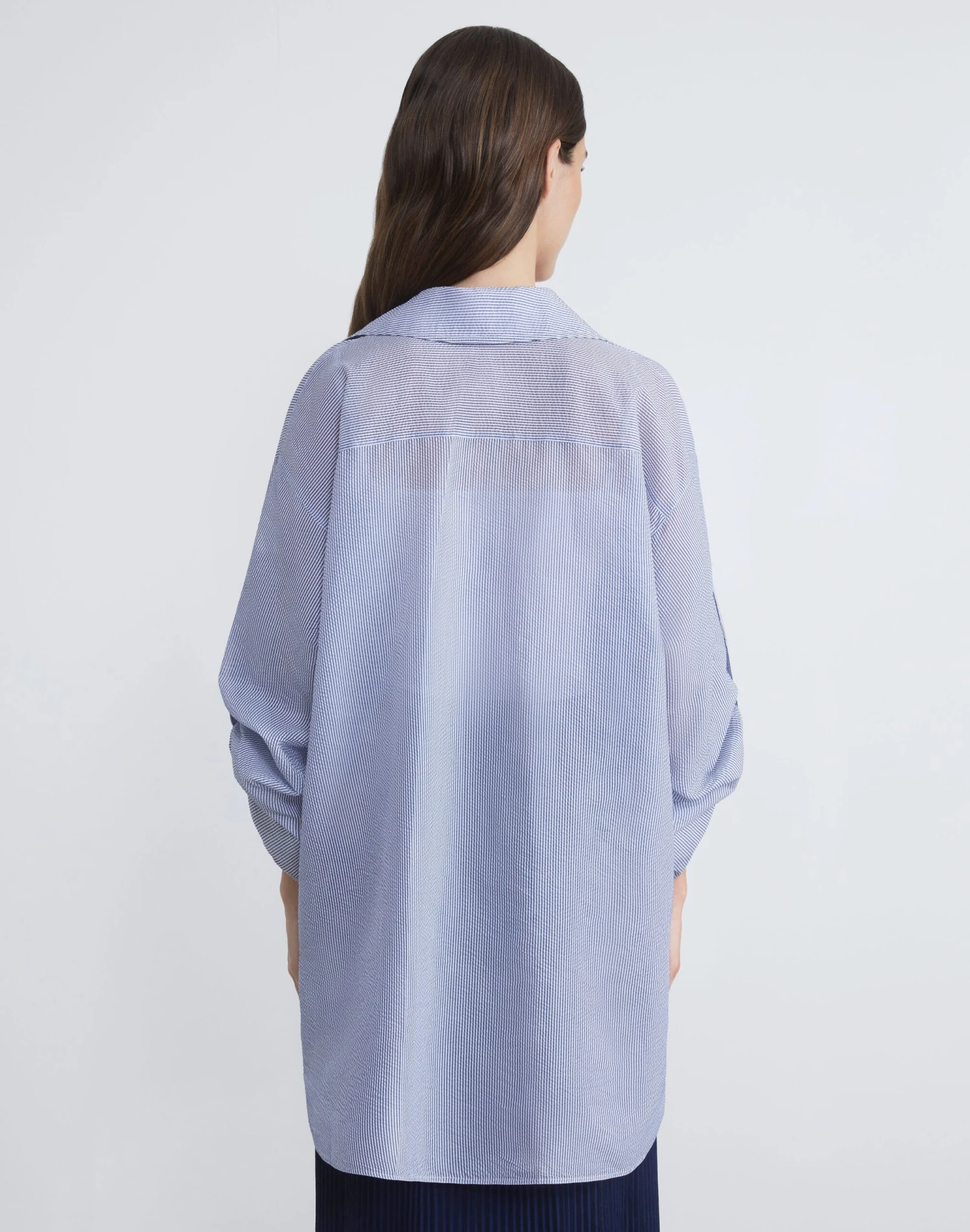 Silk-Cotton Seersucker Chiffon Tab Sleeve Oversized Blouse 4 Silk-Cotton Seersucker Chiffon Tab Sleeve Oversized Blouse - Image 4