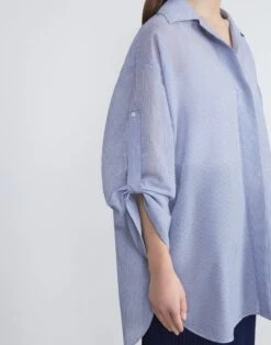 Silk-Cotton Seersucker Chiffon Tab Sleeve Oversized Blouse 9 Silk-Cotton Seersucker Chiffon Tab Sleeve Oversized Blouse -Chic Daily Fashion mbee6r 1y02 harbour multi detail