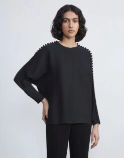 Organic Silk Georgette Button Sleeve Blouse -Chic Daily Fashion mbee9r 1u38 black