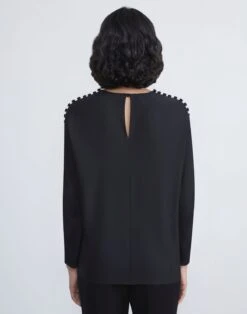 Organic Silk Georgette Button Sleeve Blouse -Chic Daily Fashion mbee9r 1u38 black back