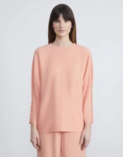 Organic Silk Georgette Button Sleeve Blouse -Chic Daily Fashion mbee9r 1u38 coral haze