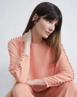 Organic Silk Georgette Button Sleeve Blouse -Chic Daily Fashion mbee9r 1u38 coral haze elevated