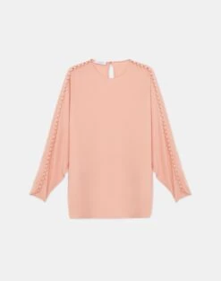 Organic Silk Georgette Button Sleeve Blouse -Chic Daily Fashion mbee9r 1u38 coral haze flat