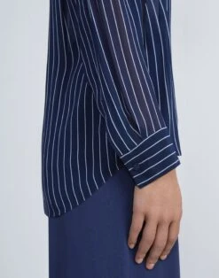 Fine Stripe Viscose Chiffon Collared Blouse -Chic Daily Fashion mbej3r 1x94 midnight blue multi detail