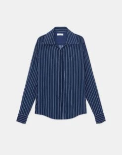 Fine Stripe Viscose Chiffon Collared Blouse
