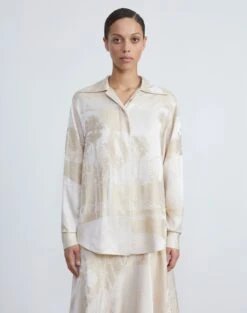 Postcards Jacquard Silk Blouse -Chic Daily Fashion mbej6r 1x96 buff multi