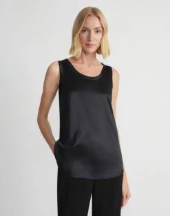 Silk Charmeuse Reversible Perla Blouse 21 Silk Charmeuse Reversible Perla Blouse -Chic Daily Fashion mbw19r 2629 black
