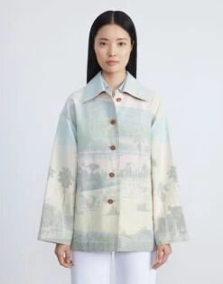 Postcards Print Vintage Cotton Canvas Oversized Swing Coat -Chic Daily Fashion mcb49r 1x70 liberty green multi