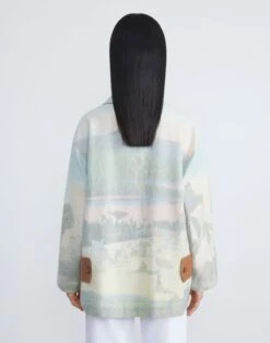 Postcards Print Vintage Cotton Canvas Oversized Swing Coat -Chic Daily Fashion mcb49r 1x70 liberty green multi back