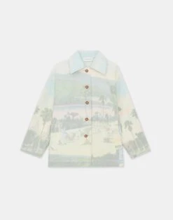 Postcards Print Vintage Cotton Canvas Oversized Swing Coat