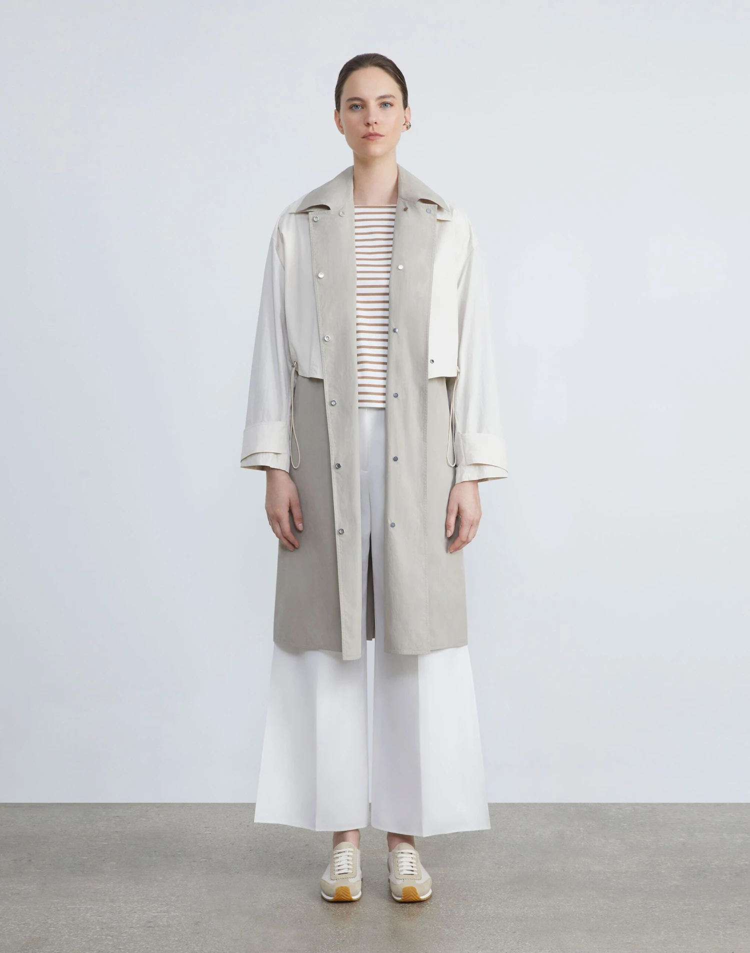 Two Tone Cotton Oversized Convertible Trench Coat 2 Two Tone Cotton Oversized Convertible Trench Coat - Image 2