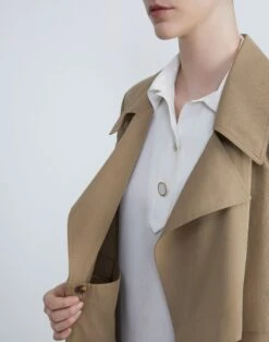 Cotton Twill Convertible Trench Coat -Chic Daily Fashion mcb80r 1x52 cadet khaki detail