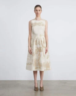 Postcards Print Viscose-Linen Fit & Flare Dress 9 Postcards Print Viscose-Linen Fit & Flare Dress -Chic Daily Fashion mdch9r 1x95 buff multi