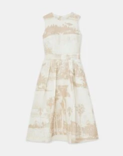 Postcards Print Viscose-Linen Fit & Flare Dress