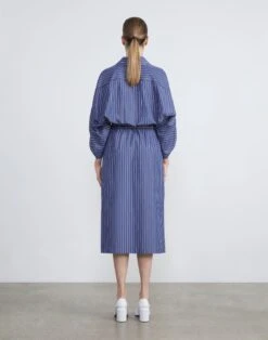 Pencil Stripe Cotton Tab Sleeve Shirtdress -Chic Daily Fashion mdcj1v 1x49 retro blue multi back